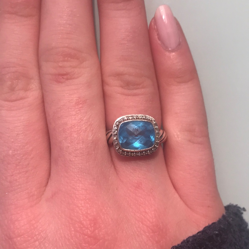 David Yurman ring size 6, diamond and blue topaz